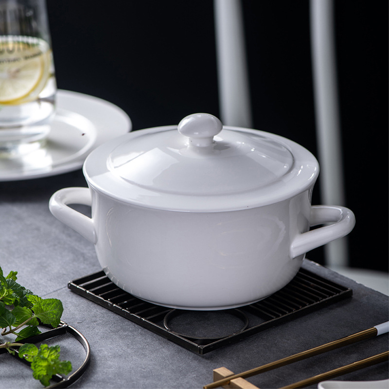 Ceramic bowl with cover double ears glazed soup bowl BA3203 02