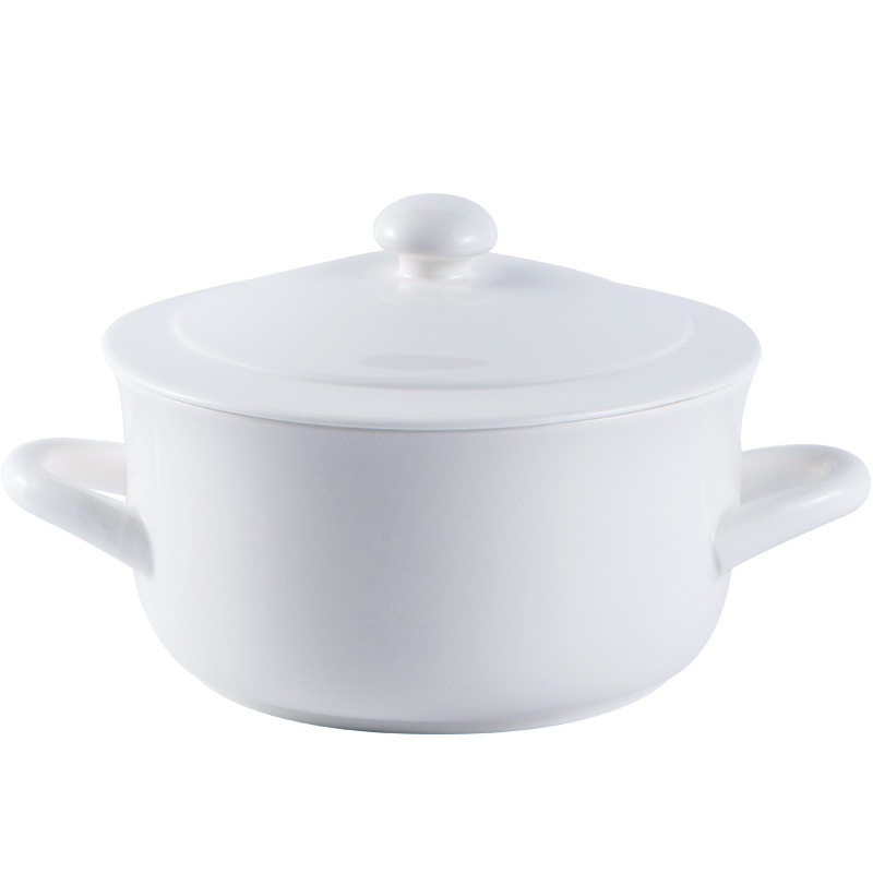 Ceramic bowl with cover double ears glazed soup bowl BA3203