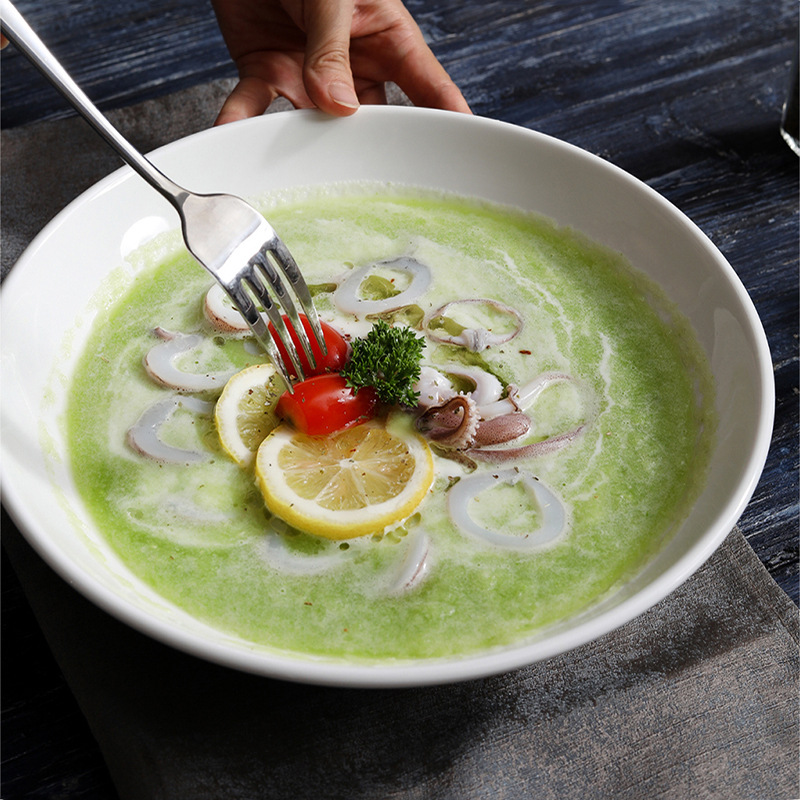 Ceramic pure white soup bowl Creative simple salad bowl 202200608
