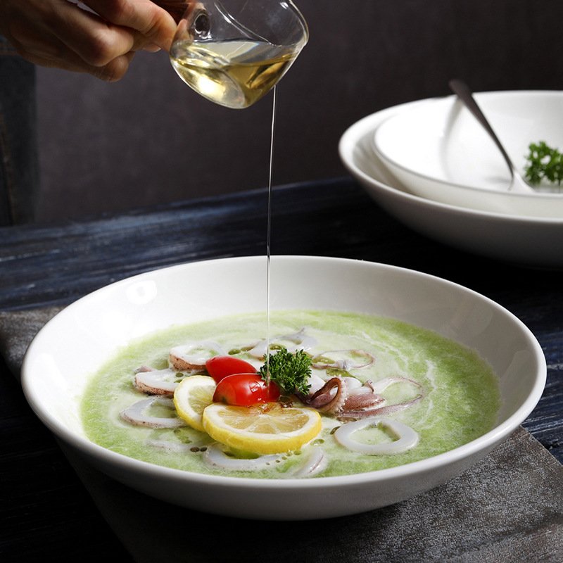 Ceramic pure white soup bowl Creative simple salad bowl 202200608