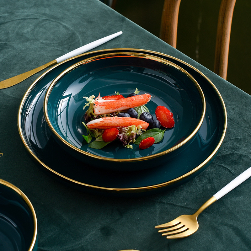 Dark green golden rim ceramic tableware 2020 01