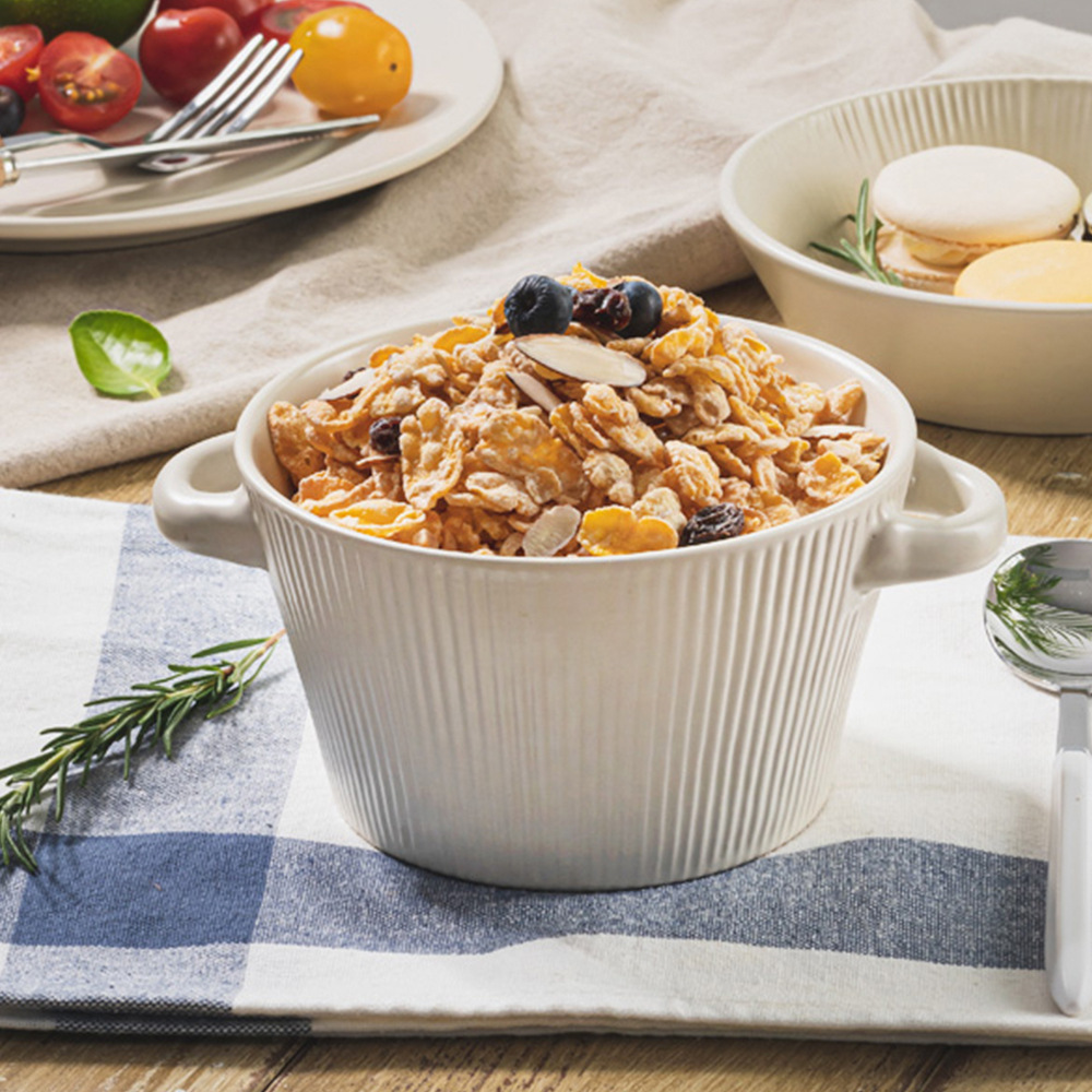 Double ear ceramic large soup bowl 2020