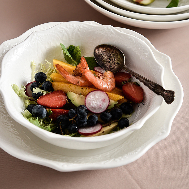 Embossed Western steak plate round deep plate household  3598 01