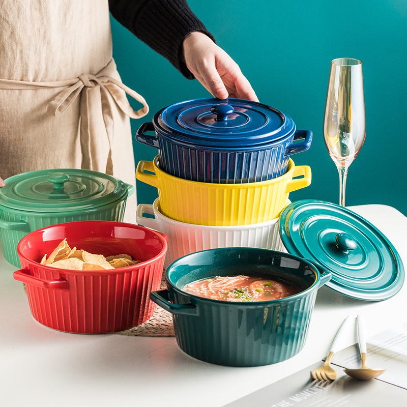 High temperature glazed ceramic bowl with two ears 2020 01