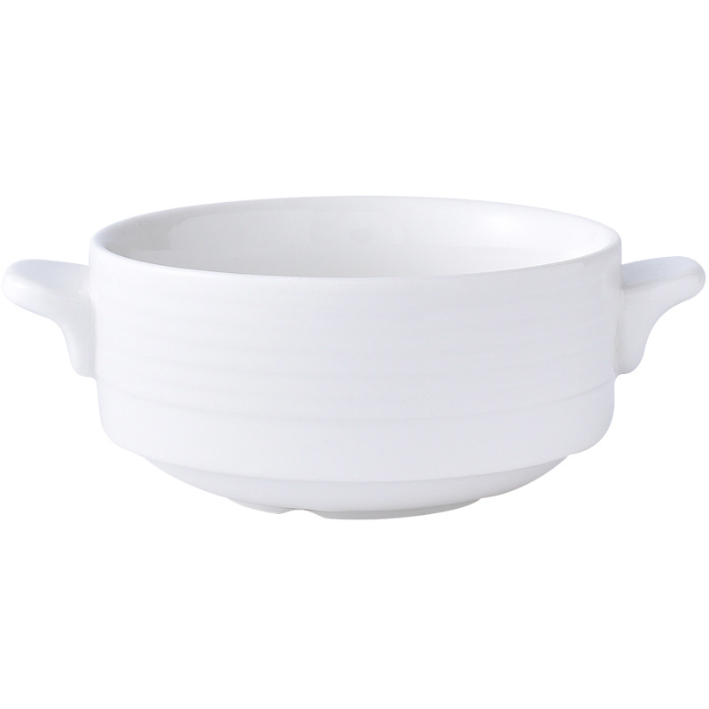 Pure white ceramic bowl set with two ears MU0058