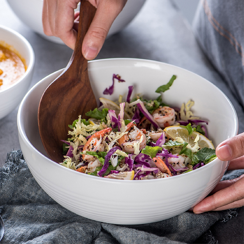 Pure white ceramic bowl Threaded ramen soup bowl Fruit salad bowl  MU0046 01