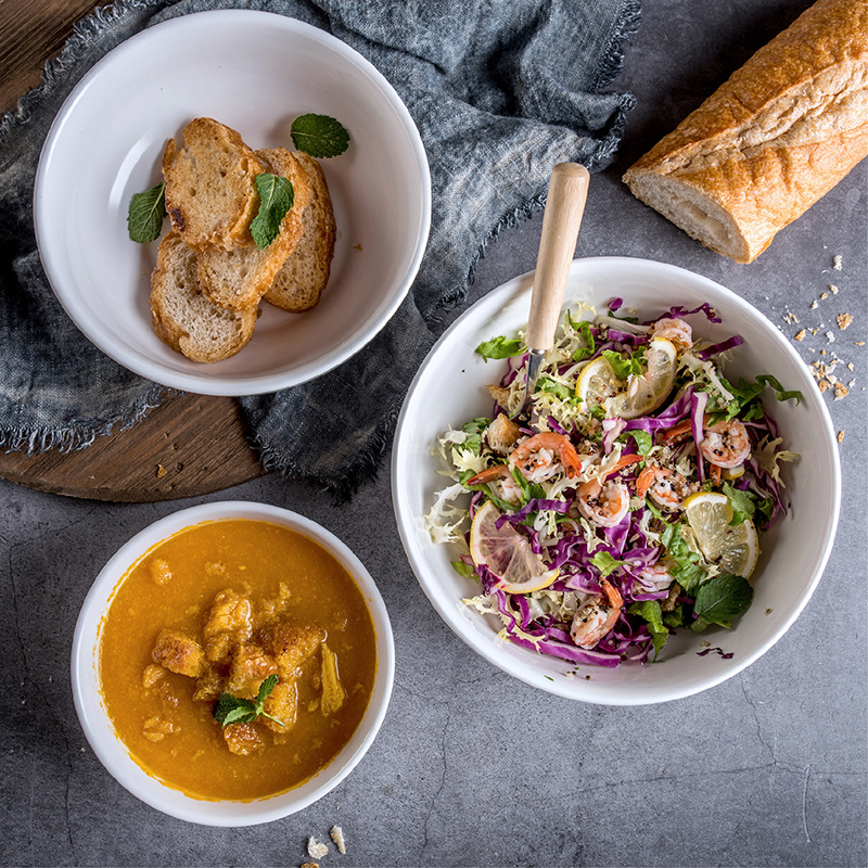 Pure white ceramic bowl Threaded ramen soup bowl Fruit salad bowl  MU0046