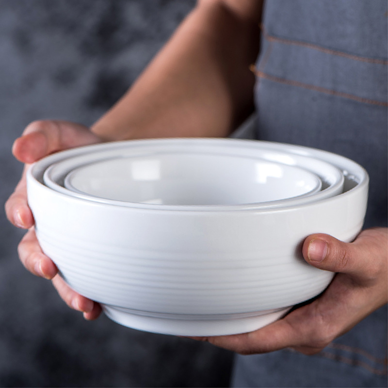 Pure white ceramic bowl Threaded ramen soup bowl Fruit salad bowl  MU0046