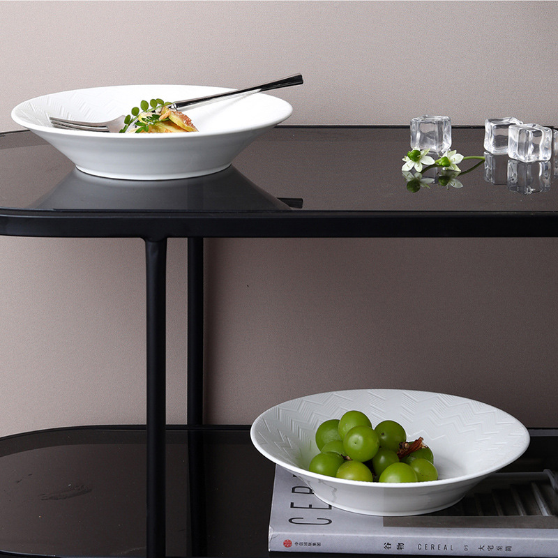 Pure white ceramic pasta bowl Soup bowl with wavy lines 20221014