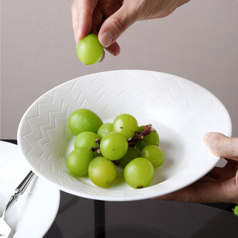 Pure white ceramic pasta bowl Soup bowl with wavy lines 20221014