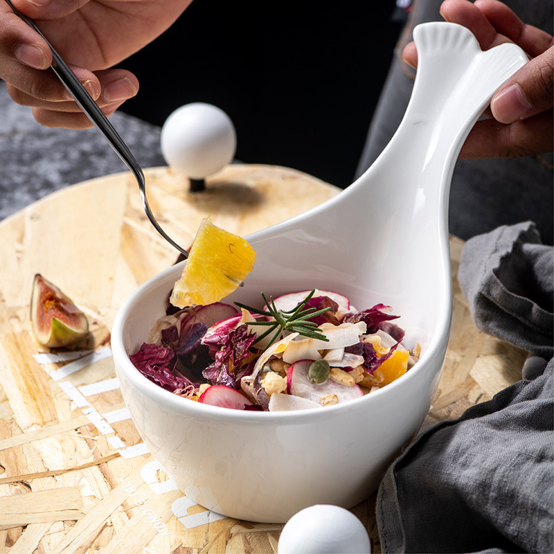 Pure white whale tail ceramic dish Dip dish Snack dish BA3022