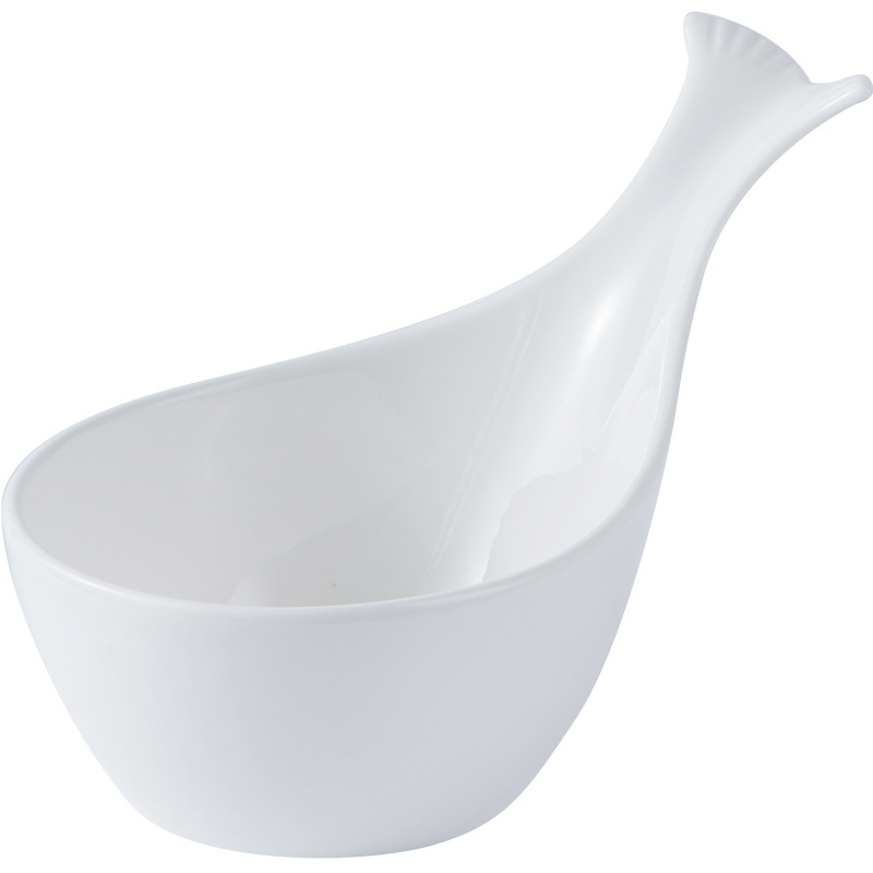 Pure white whale tail ceramic dish Dip dish Snack dish BA3022 02