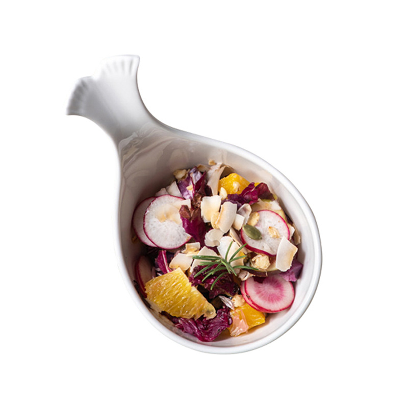 Pure white whale tail ceramic dish Dip dish Snack dish BA3022