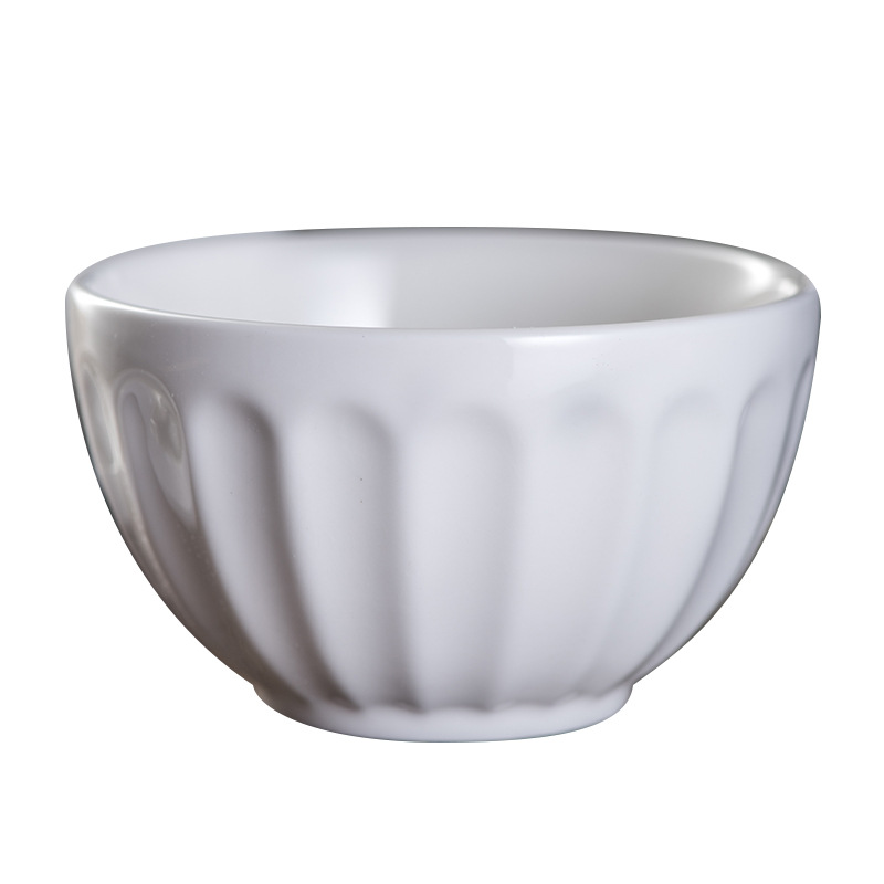 Striped pure white round ceramic rice bowl  MU0239 02
