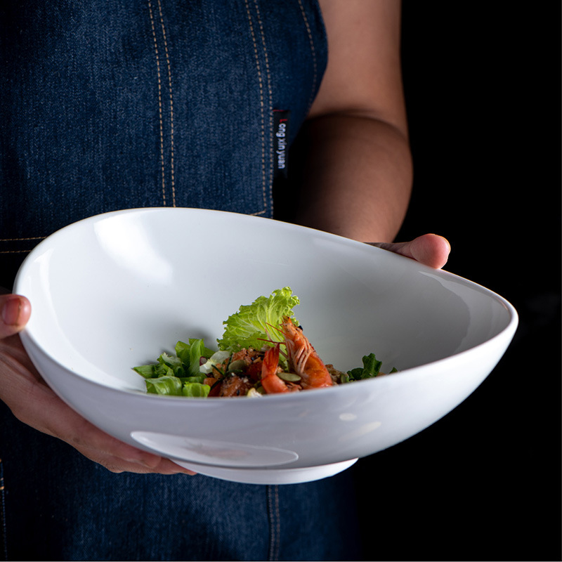 White irregular ceramic bowl Ramen salad Creative bowl  BA2272 02