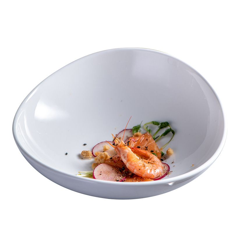 White irregular ceramic bowl Ramen salad Creative bowl  BA2272